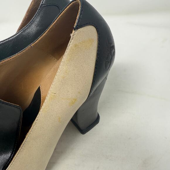 John Fluevog Kendra Pointed Toe Leather Heels Black Beige Leather Size 8 - Picture 3 of 15